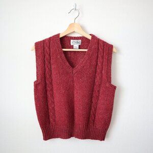 Vintage 80s Cable Knit V-Neck Wool Blend Vest | M